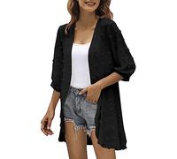 Strickjacken Damen Leicht Atmungsaktiv, Sale Einfarbige Cardigan Jacke Mit Dreiviertel Ärmeln Aus Jacquard Oberteil, Übergangsjacke Elegant Schick, Blouson Lässig Stilvoll, Häkeljacke Weich Bequem