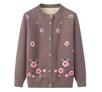 Strickjacken For Ältere Frauen Mittleren Alters Strickpullover Langarmshirts Senioren Damen Oma Winter Dicke Samt-Oberjacke(Khaki,L)