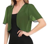 Strickjacken Für Damen,Damen-Kurzarm-Achselzucken Sommer-Chiffon-Bolero-Strickjacke Stickerei-Jacke Kurz Vorne Offen Elegante Schulterjacke Durchsichtig Überzug Für Kleider Grün L