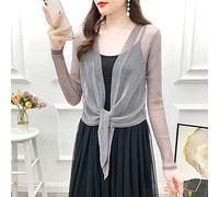 Strickjacken Für Damen,Graue Damen-Shrug-Tops Mit Krawatte Vorne, Elegante Langarm-Strickjacke Mit Offener Vorderseite, Kurze Oberteile, Schulterjacke, Durchscheinender Bolero, Lässige Abendjacke, V