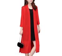 Strickjacken für Damen,Langer Chiffon Kimono Cardigan für Damen, 3/4 Ärmel, Badeanzug, Lockere Überzüge, Oberbekleidung mit Seitenschlitzen, Bohemian Strandmode, Sommer Bolero, Shrug Tops, Rot,