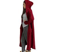 Strickjacken für Damen Lose Langarm Strickmantel mit Kapuze Lang Strickjacke Strickcardigan Mode Elegant Große Größen Gestrickt Longstrickjacke Übergangsjacke Grobstrick-Cardigan Strickmantel Rot 4XL
