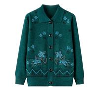 Strickjacken für Damen,Strickjacke für Alte Damen Strickwaren für Frauen mittleren Alters und Ältere Pullover Vintage Jacquard Lässige Langarmoberteile Oma Kleidung Mantel Jacke Kleidung Grün L