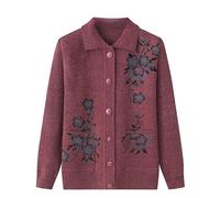 Strickjacken für Frauen mittleren Alters und Ältere Damen-Strickjacken mit Knöpfen für Ältere Damen Langarm-Strickjacken mit Reverskragen Retro-Elegante Strickoberteile für Ältere Damen Rosa M