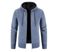 Strickjacken Für Herren -Winter-Strickjacke Mit Kapuze Für Herren, Reißverschluss, Dicker, Warmer, Einfarbiger Strickpullover, Strickjacke, Mantel Für Herren Mit Kapuze, Lässige Strickoberbekle