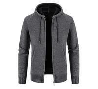 Strickjacken Für Herren -Winter-Strickjacke Mit Kapuze Für Herren, Reißverschluss, Dicker, Warmer, Einfarbiger Strickpullover, Strickjacke, Mantel Für Herren Mit Kapuze, Lässige Strickoberbekle