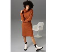 Strickkleid ANISTON CASUAL, Damen, Gr. 34, N-Gr, braun (zimt), Strick, Obermaterial: 74% Polyacryl, 23% Nylon, 3% Elasthan, unifarben, figurumspielend knieumspielend, Strickbündchen, Kleider Strickkle