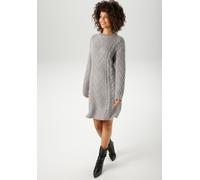 Strickkleid ANISTON CASUAL, Damen, Gr. 44, N-Gr, grau (graumeliert), Grobstrick, Obermaterial: 100% Polyacryl, Zopfmuster, gemustert, meliert, figurumspielend kniefrei, Rundhals, Rippstrickbündchen, K