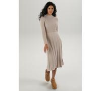 Strickkleid ANISTON SELECTED, Damen, Gr. 40, N-Gr, beige, Strick, Obermaterial: 100% Polyester, Zopfmuster, unifarben, figurumspielend Midi, Rippstrickbündchen, Kleider Strickkleid, mit Zopfstrickmust