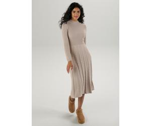 Strickkleid ANISTON SELECTED, Damen, Gr. 46, N-Gr, beige, Strick, Obermaterial: 100% Polyester, Zopfmuster, unifarben, figurumspielend Midi, Rippstrickbündchen, Kleider Strickkleid, mit Zopfstrickmust