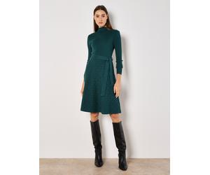 Strickkleid APRICOT "Hochgeschlossenes Strickkleid", Damen, Gr. S (36), N-Gr, Langarm, gestrickt, grün, gestrickt, Obermaterial: 52% Viskose CV. 30% Polyester PES. 18% Nylon NY., unifarben, figurbeton