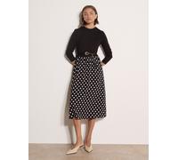 Strickkleid APRICOT "Midikleid im Materialmix", Damen, Gr. 16, Normalgrößen, gestrickt, schwarz-weiß (schwarz), gestrickt, , Modisch, normal, Rundhals, Gerippt, Kleider Strickkleid, mit Polka-Dot-Must