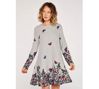 Strickkleid APRICOT "Swing Dress", Damen, Gr. XS (34), N-Gr, grau, Stretch-Strick, Obermaterial: 96% Polyester PES. 4% Elasthan EL., gemustert, normal, Rundhals, Kleider Strickkleid, mit Blumendruck (
