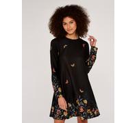 Strickkleid APRICOT "Swing Dress", Damen, Gr. XS (34), N-Gr, schwarz, Stretch-Strick, Obermaterial: 96% Polyester PES. 4% Elasthan EL., gemustert, normal, Rundhals, Kleider Strickkleid, mit Blumendruc