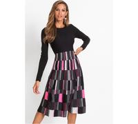 Strickkleid BONPRIX "Ausgestelltes Jacquard-Strickkleid", Damen, Gr. 36/38 (S), N-Gr, grau (grau, schwarz, pink kariert), Obermaterial: 100% Polyacryl, ausgestellt, Kleider Strickkleid, aus Polyacryl,