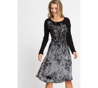 Strickkleid BONPRIX, Damen, Gr. 32/34 (XS), N-Gr, schwarz (schwarz, wollweiß bedruckt), Obermaterial: 100% Polyacryl, ausgestellt, Kleider Strickkleid, für besondere Anlässe, aus Polyacryl, ausgestell