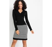 Strickkleid BONPRIX, Damen, Gr. 52/54 (XXL), N-Gr, schwarz (schwarz, wollweiß), Obermaterial: 100% Polyacryl. Kragen: 100% Polyacryl. Unterteil: 100% Polyacryl, figurbetont, Kleider Strickkleid, aus P