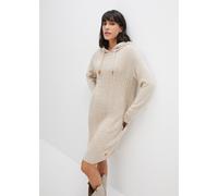 Strickkleid BONPRIX "Kapuzen-Strickkleid mit Zopfmuster", Damen, Gr. 36/38 (S), N-Gr, beige (natur meliert), Strick, Obermaterial: 100% Polyacryl, Zopfmuster, meliert, lässig geschnitten kniebedeckend