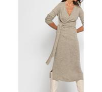 Strickkleid BONPRIX "Midi-Strickkleid", Damen, Gr. 40/42 (M), N-Gr, beige (beige meliert), Obermaterial: 90% Polyacryl, 10% Polyester, slim fit, V-Ausschnitt, Kleider Strickkleid, Midi-Strickkleid (60
