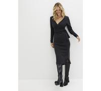Strickkleid BONPRIX "Midi-Strickkleid", Damen, Gr. 44/46 (L), N-Gr, grau (anthrazit meliert), Obermaterial: 90% Polyacryl, 10% Polyester, slim fit, V-Ausschnitt, Kleider Strickkleid, Midi-Strickkleid