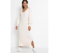 Strickkleid BONPRIX "Oversized Strickkleid in Midilänge", Damen, Gr. 32/34 (XS), N-Gr, beige (wollweiß meliert), Obermaterial: 67% Polyacryl, 30% Polyester, 3% Elasthan, lässig geschnitten, V-Ausschni