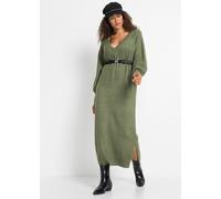 Strickkleid BONPRIX "Oversized Strickkleid in Midilänge", Damen, Gr. 40/42 (M), N-Gr, grün (dunkeloliv meliert), Obermaterial: 67% Polyacryl, 30% Polyester, 3% Elasthan, lässig geschnitten, V-Ausschni