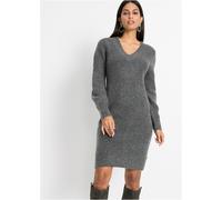 Strickkleid BONPRIX "Strickkleid", Damen, Gr. 52/54 (XXL), N-Gr, grau (anthrazit meliert), Rücken: 67% Polyacryl, 30% Polyester, 3% Elasthan. Vorderteil: 67% Polyacryl, 30% Polyester, 3% Elasthan. Ärm