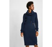 Strickkleid BONPRIX "Strickkleid mit Schalkragen", Damen, Gr. 52/54 (XXL), N-Gr, blau (dunkelblau), Strick, Obermaterial: 100% Polyacryl, unifarben, slim fit knielang, Rippbündchen, Kleider Strickklei