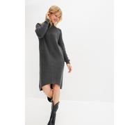 Strickkleid BONPRIX "Strickkleid mit Vokuhila-Saum", Damen, Gr. 40/42 (M), N-Gr, grau (anthrazit meliert), Obermaterial: 75% Polyacryl, 22% Polyester, 3% Elasthan, loose fit, Kleider Strickkleid, aus 
