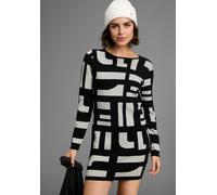 Strickkleid BOYSEN'S, Damen, Gr. 46, N-Gr, schwarz-weiß (schwarz, weiß), Strick, Obermaterial: 50% Viskose, 26% Polyamid, 24% Polyester, gemustert, gepflegt, kontrastfarbene Details, figurbetont mini,