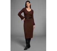 Strickkleid BRUNO BANANI, Damen, Gr. 40, N-Gr, braun, Strick, Obermaterial: 70% Viskose, 30% Polyamid, unifarben, Basic, sehr figurbetont wadenlang, tiefer V-Ausschnitt, mit Bindeband, Kleider Strickk