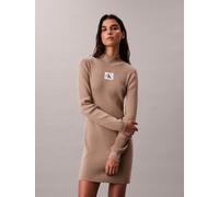 Strickkleid CALVIN KLEIN JEANS "LS T NECK MINI DRESS", Damen, Gr. XXL (46), N-Gr, beige (pueblo sand), Strick, Obermaterial: 100% Baumwolle, unifarben, figurbetont mini, Rundhals, eingesetzt gerader A