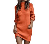 Strickkleid Damen Herbst Winter Langarm Elegant Pulloverkleid Baumwolle Knielang Winterkleid Sexy Langarm Wollkleid Oversize Pullikleid Casual Herbstkleid Pullover Kleid