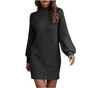 Strickkleid Damen Herbst Winter Pulloverkleid Warme Winterkleid Elegant Einfarbig Minikleid Langarm Rollkragen Kleider Hohe Elastizität Strickkleider Partykleid Sweatkleid black friday angebote 2023