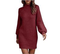 Strickkleid Damen Herbst Winter Pulloverkleid Warme Winterkleid Elegant Einfarbig Minikleid Langarm Rollkragen Kleider Hohe Elastizität Strickkleider Partykleid Sweatkleid black friday angebote 2023