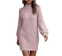 Strickkleid Damen Herbst Winter Pulloverkleid Warme Winterkleid Elegant Einfarbig Minikleid Langarm Rollkragen Kleider Hohe Elastizität Strickkleider Partykleid Sweatkleid black friday angebote 2023