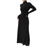 Strickkleid Damen Lang Rollkragen Winter Pulloverkleid Damen Elegant A Linie Winterkleid Maxi Strick Herbstkleid Langarm Curvy Pullikleid Geripptes Kleid Oben Eng Unten Locker Damenkleider