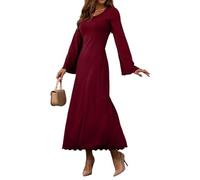 Strickkleid Damen Lang Winter Pulloverkleid Damen Elegant A Linie Herbstkleid Maxi Langarm Winterkleid Strick Kleid Ärmel Breit Gestricktes Kleider mit Schnürung Pullikleid Damenkleider