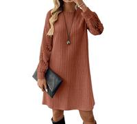 Strickkleid Damen Mittellanges Pulloverkleid Mit Ärmeln aus Spitze Elegant Intellektuell Winterkleid Knielang Pullikleid Einfarbig Midikleid Weich Sweatkleid Warme Freizeitkleid