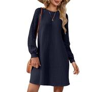 Strickkleid Damen Mittellanges Pulloverkleid Mit Ärmeln aus Spitze Elegant Intellektuell Winterkleid Knielang Pullikleid Einfarbig Midikleid Weich Sweatkleid Warme Freizeitkleid