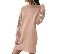 Strickkleid Damen Rundhals Strickpullover Kleid Elegant Tunika Pullikleid Winterkleid Sweater A-Linie Minikleid