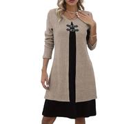 Strickkleid Damen Sommer Kleid Elegant Knielang Langärmlig Rundhalsausschnitt Gerade Kleider Casual Tunika Jerseykleid Damen Für Business & Alltag