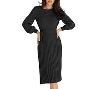 Strickkleid Damen, Strickkleid Damen Knielang Rundhals Pullover Kleid Elegant Langarm Midikleid Winterkleid Slim Fit Pulloverkleid Plissee Wickelkleid Winter Lässig Pulli Kleider