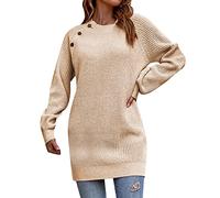 Strickkleid Damen Winter A-Linie Sexy V-Ausschnitt Tunika Kleid Button Down Midikleid Strickkleider Baumwolle Langarm Tailliert Wolle Winterkleid Pulloverkleid