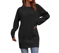 Strickkleid Damen Winter A-Linie Sexy V-Ausschnitt Tunika Kleid Button Down Midikleid Strickkleider Baumwolle Langarm Tailliert Wolle Winterkleid Pulloverkleid