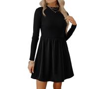 Strickkleid Damen Winter Langarm Winterkleid Damen Kurz A Linie Pulloverkleid Warm Strick Stehkragen Strickkleider Elegant Patchwork Pullikleid Geripptes Minikleid Einfarbig Herbstkleid