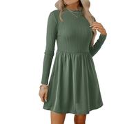 Strickkleid Damen Winter Langarm Winterkleid Damen Kurz A Linie Pulloverkleid Warm Strick Stehkragen Strickkleider Elegant Patchwork Pullikleid Geripptes Minikleid Einfarbig Herbstkleid