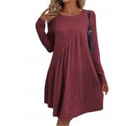 Strickkleid Damen Winter Midi Oversize Pulloverkleid Damen Winter A Linie Winterkleid Elegant Geripptes Pullikleid Frauen Lang Plissee Strickkleider Damenkleider Langarm Kleid Gestricktes