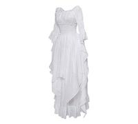 Strickkleid für Damen, Retro-Stil, einfarbig, Trompetenärmel, Prinzessinnenkleid, Swing-Kleid, weiß, M