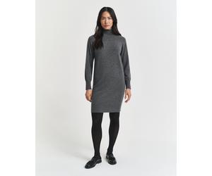 Strickkleid GANT "SUPERFINE LAMBSWOOL KNIT", Damen, Gr. L, N-Gr, charcoal melange, Strick, Obermaterial: 100% Wolle, ca. Mitte Knie, Rippbündchen, Kleider Strickkleid, Winterkleid, relaxed fit, Rollkr